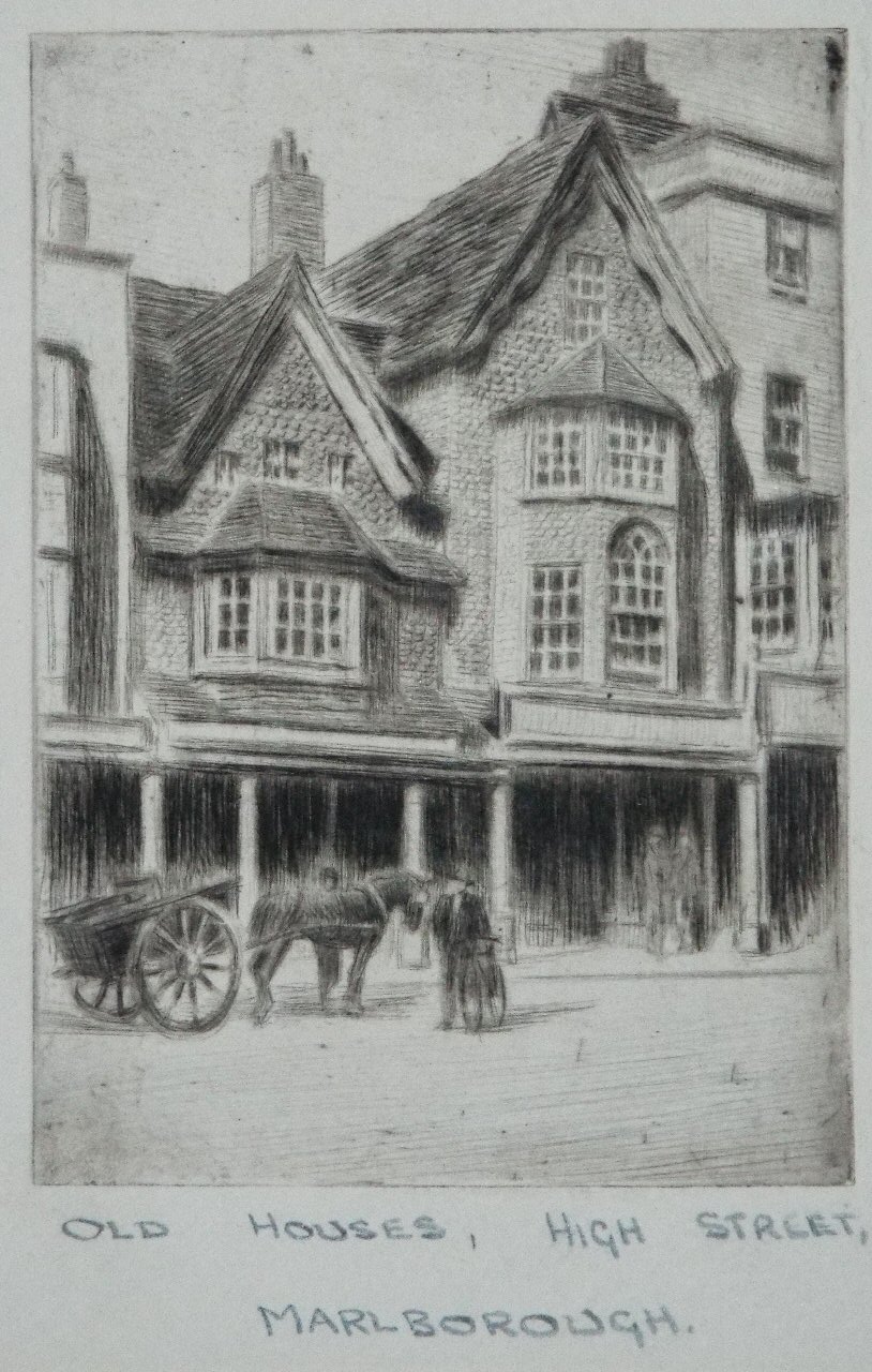 Etching - Old Houses, High Street, Marlborough.